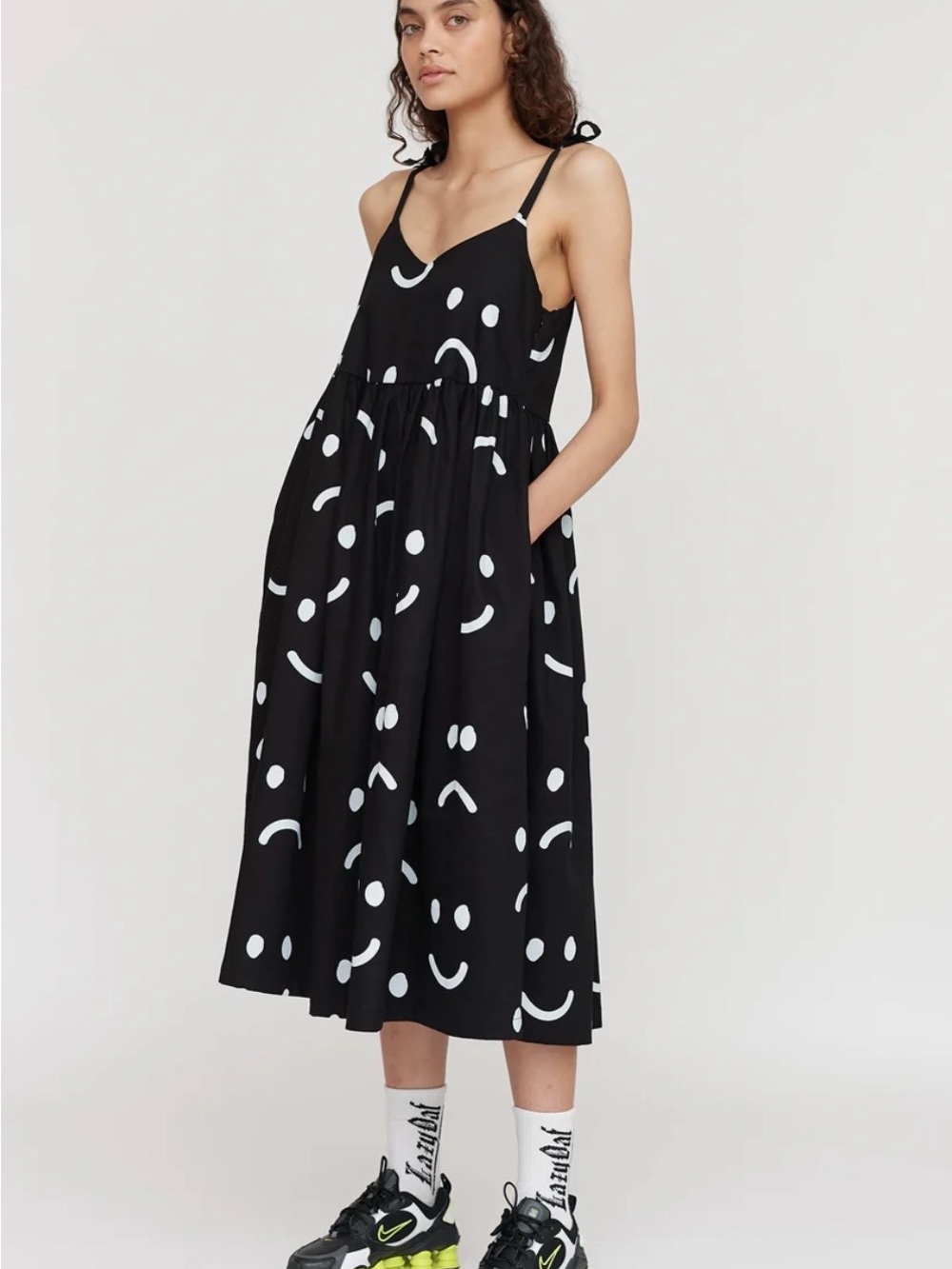 Lazy Oaf Happy Sad Smock Dress with Ties